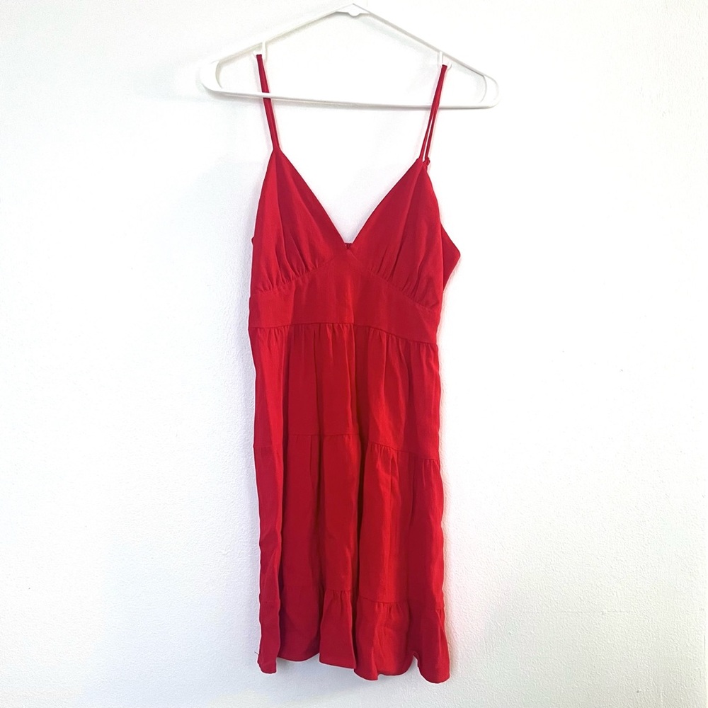 Red Spaghetti Strap linen Summer Dress